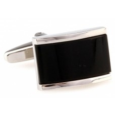Stainless Steel and Black Curved Cufflinks 
