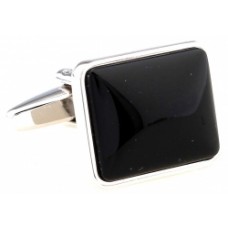 Simple Black Enamel Rounded Square Cufflink 