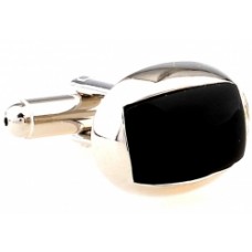 Round Cufflink with Black Enamel Squared Centre